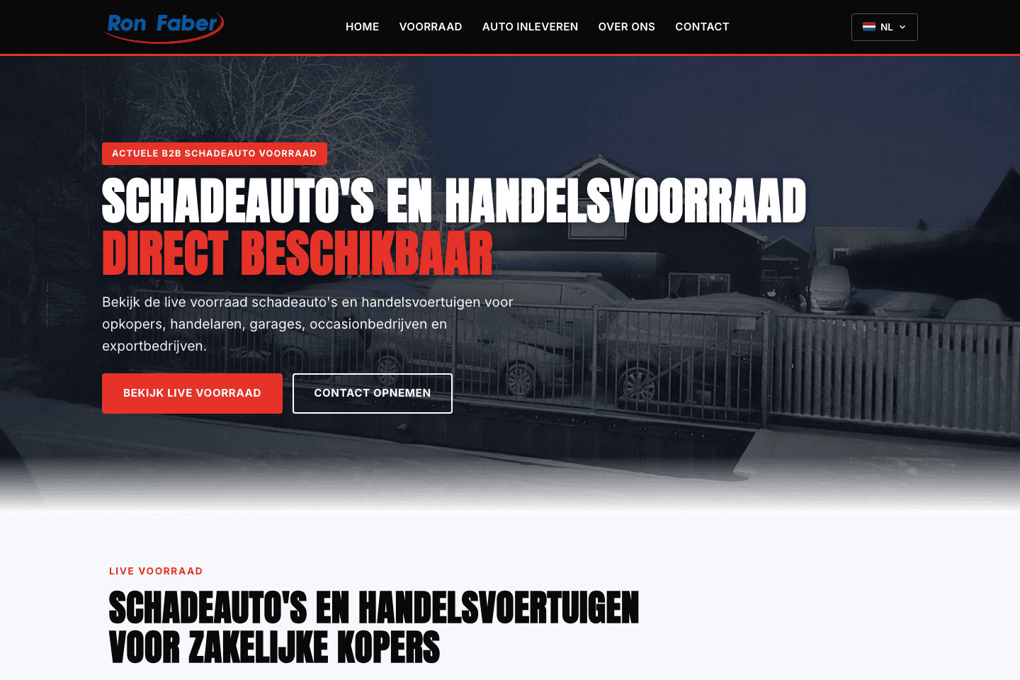 Screenshot van Ron Faber Auto's: premium B2B-site voor autohandel