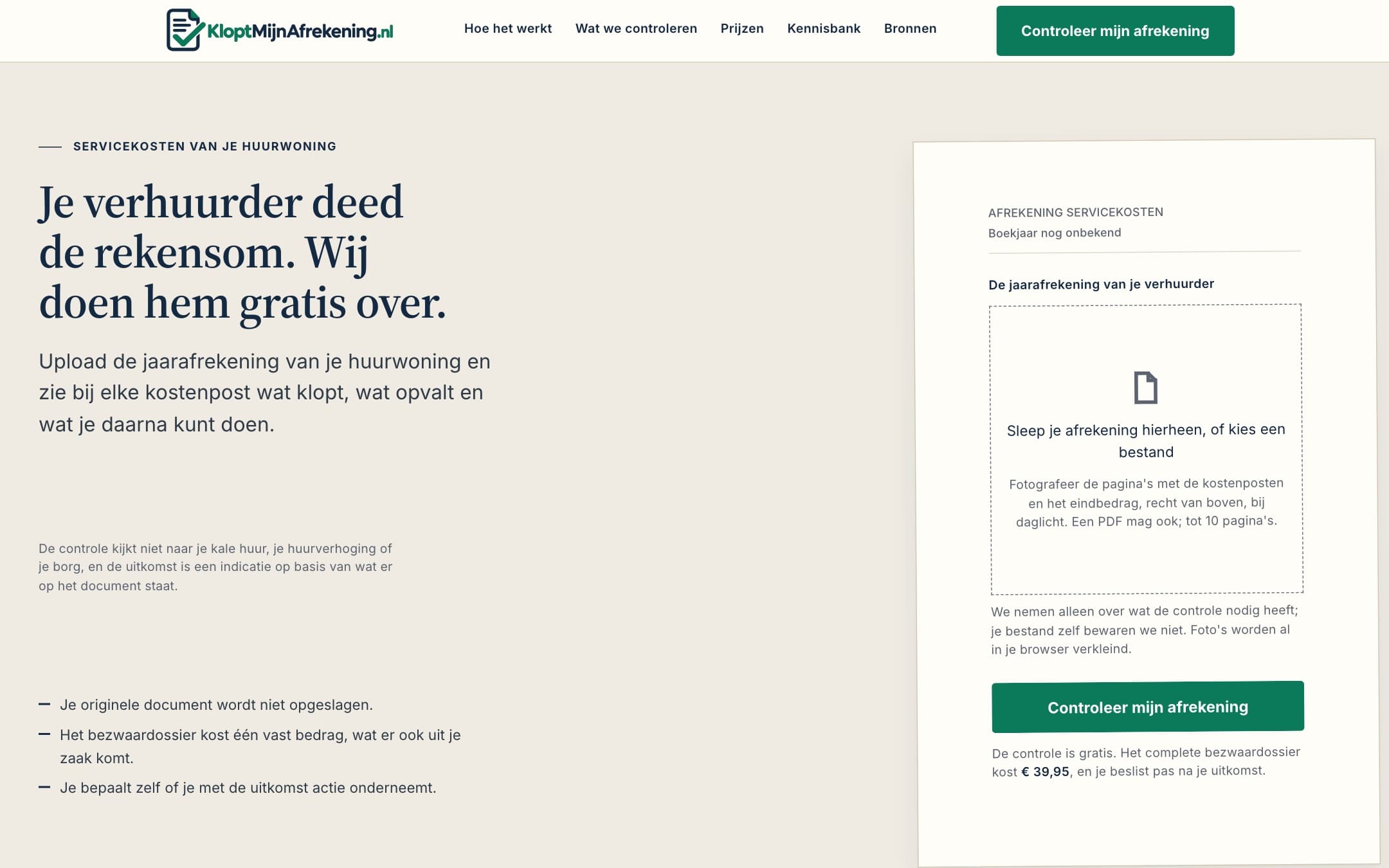 Visual van case KloptMijnAfrekening.nl: huurders toetsen zelf hun servicekosten